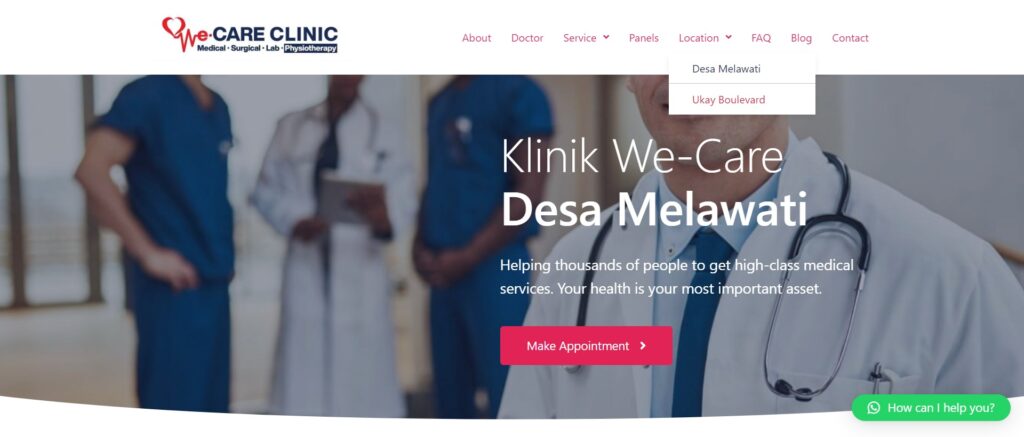 wecare clinic location landing page screenshot