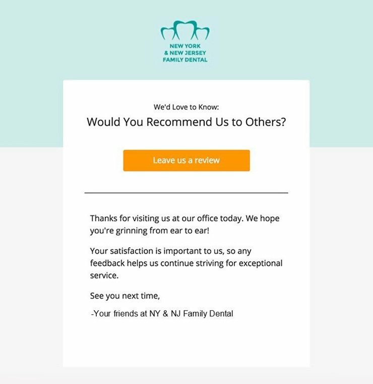 Email marketing for dentists example for review 1