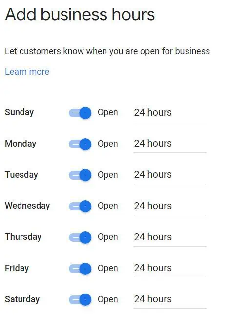 Add your business hours