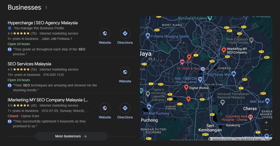 google maps ranking for the keyword seo agency malaysia