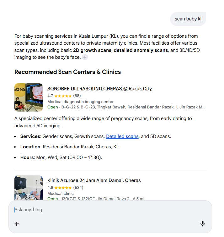 ai overview result for scan baby kl